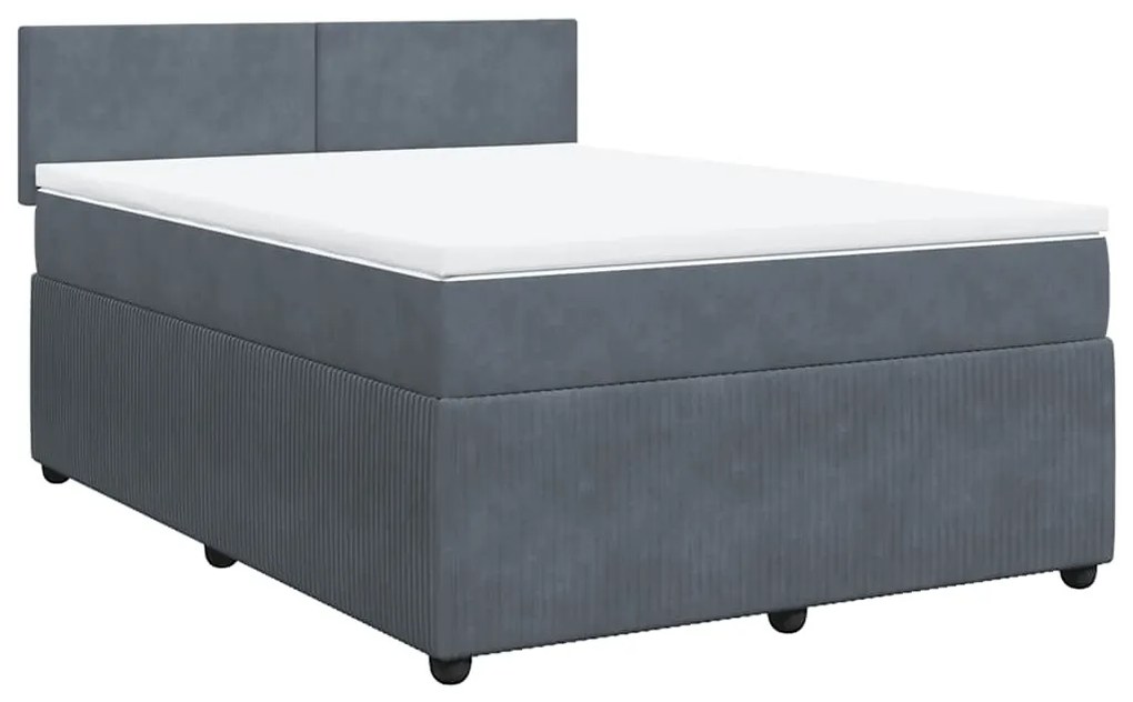Cama com molas/colchão 140x190 cm veludo cinzento-escuro