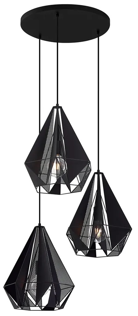 Candeeiro de suspensão industrial preto com malha 3 luzes - Carcass Industrial