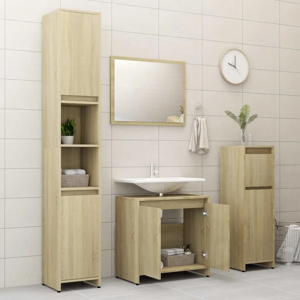 vidaXL 4 pcs conj. móveis casa de banho contrapl. cor carvalho sonoma