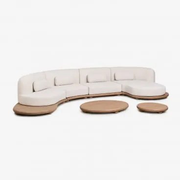 Conjunto De Jardim Com Sofá Modular Chaise Longue Direito De 4 Peças E 2 Mesas De Centro Em Madeira De Acácia Gerard Marrom Acácia Claro - Sklum
