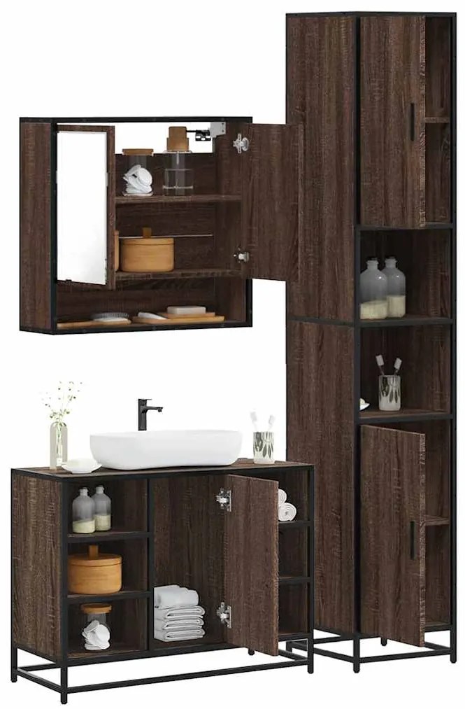 vidaXL 3 pcs conj. móveis WC derivados madeira cor carvalho castanho