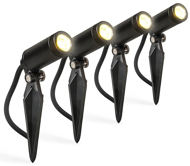 Conjunto de 4 projetores de jardim pretos com LED IP68 - Garly Moderno
