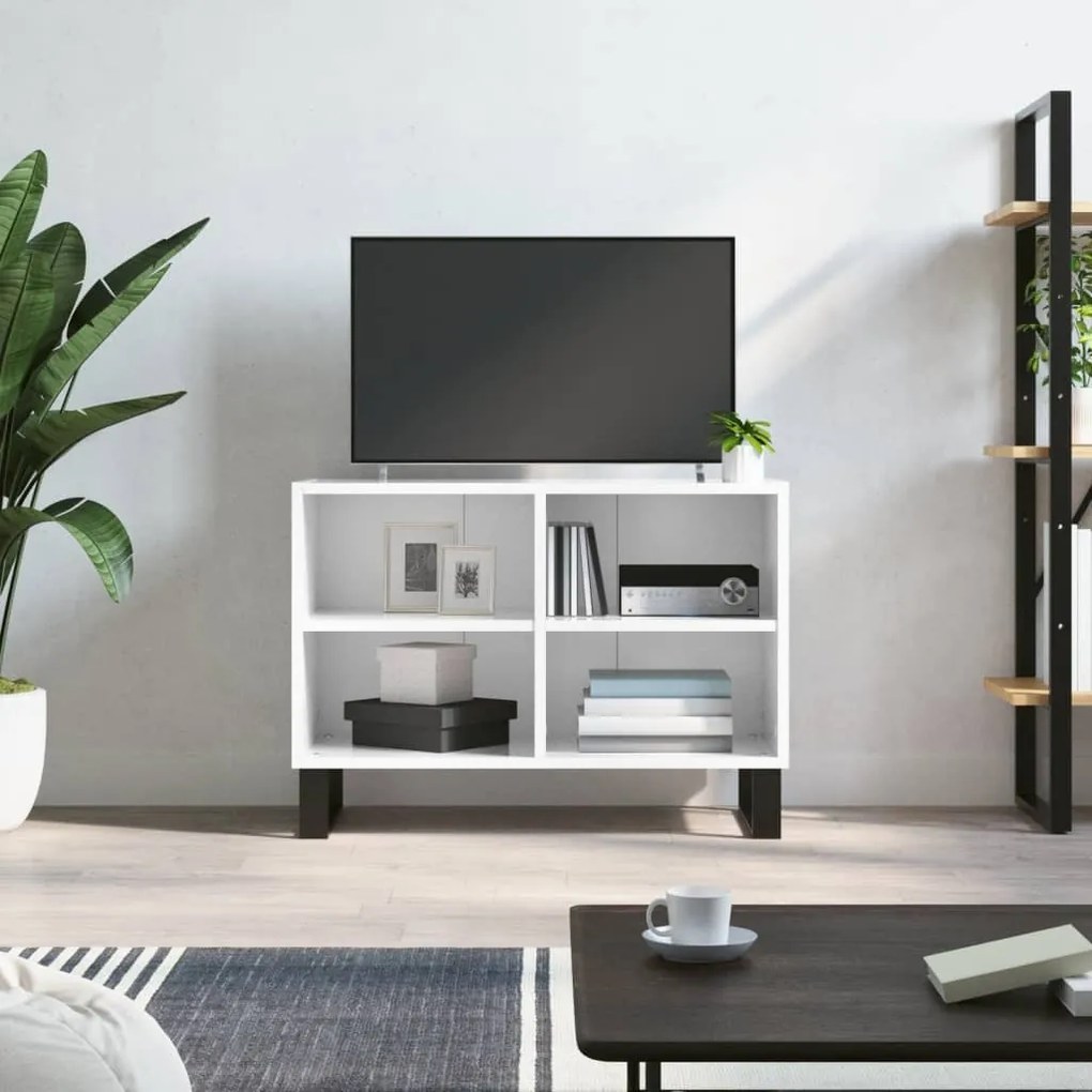 vidaXL Móvel de TV 69,5x30x50 cm derivados de madeira branco brilhante
