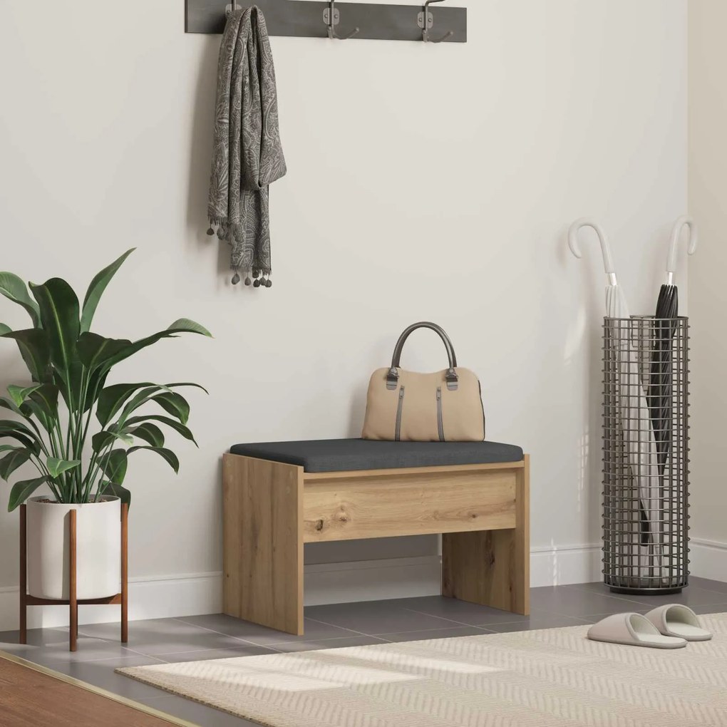 vidaXL Banco de Hall com almofada Carvalho Artesanal 60 x 38 x 46 cm