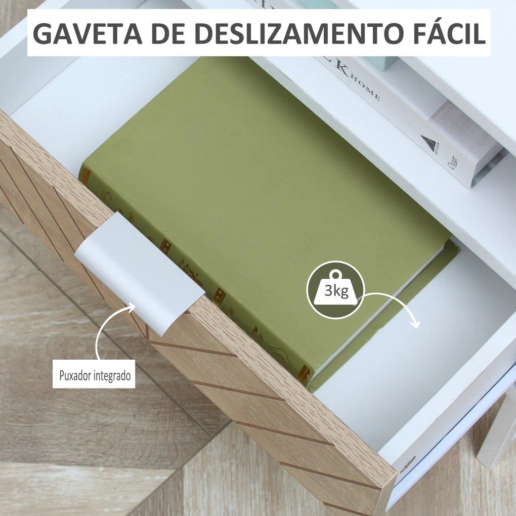 Mesa de Cabeceira Moderna com Gaveta e Compartimento 45x39x48 cm Branco e Carvalho