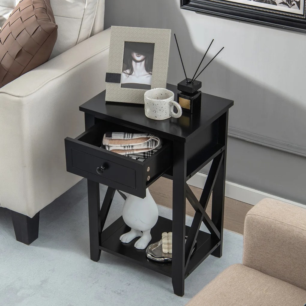 2 x Mesas de Cabeceira Design Moderno X Mesa Lateral Versátil para Sala Quarto 40 x 30 x 61,5 cm Preto