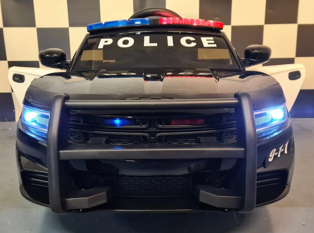 Carro elétrico infantil Dodge Policia 12V , telecomandado, pneus de EVA, assento em pele Preto