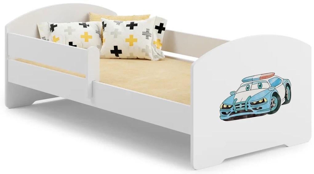 Cama infantil LUK polícia 160x80 branca com grade - colchão e estrado incluído