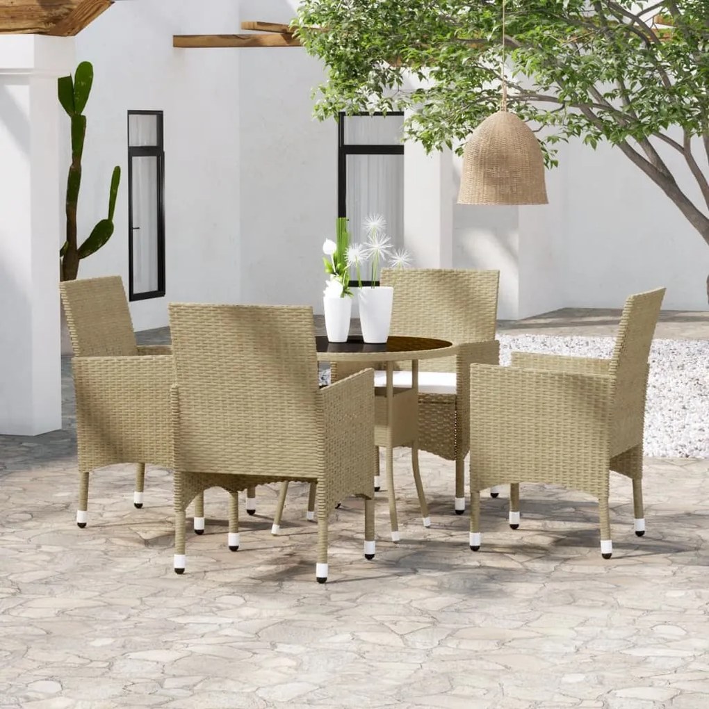 3058490 vidaXL 5 pcs conjunto de jantar para jardim vime PE bege