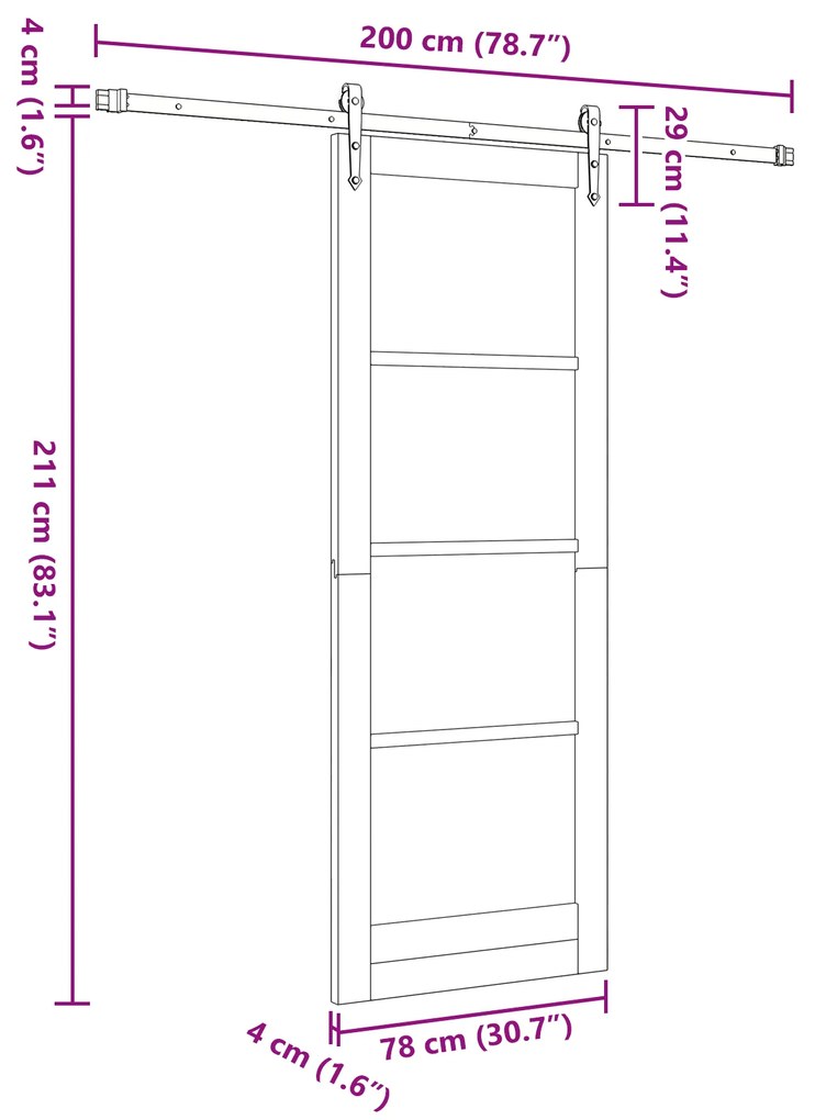 Porta Deslizante vidaXL com Conjunto de Ferragens Branca 78x211 cm Mad