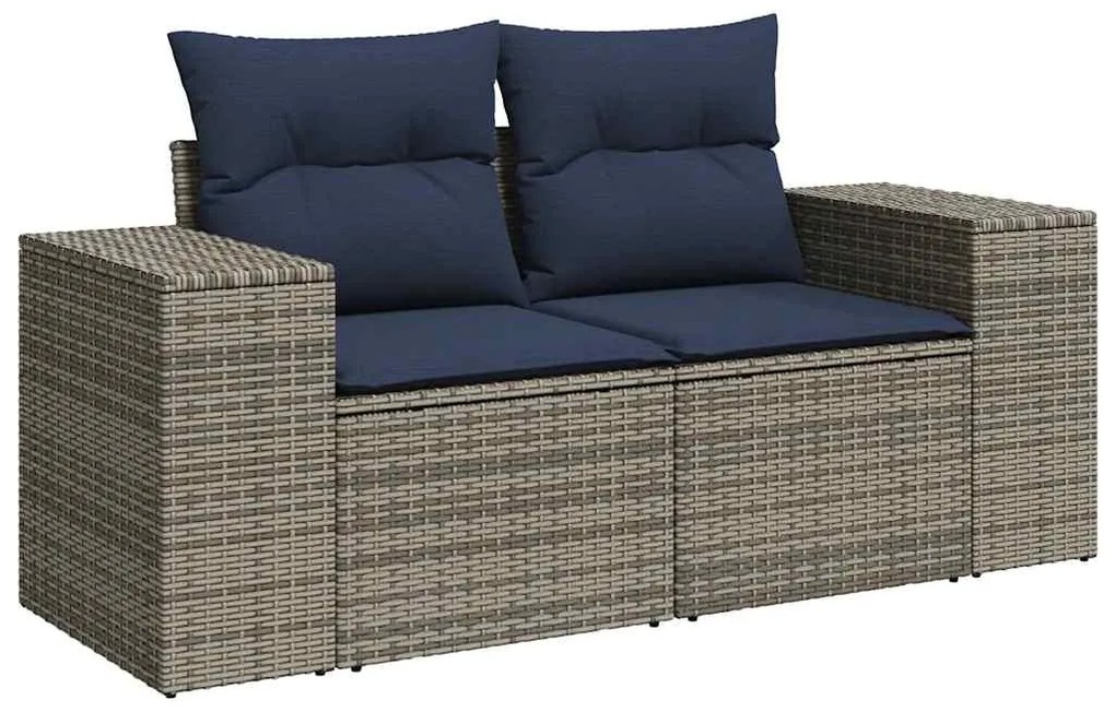 7 pcs conjunto sofás p/ jardim c/ almofadões vime PE cinzento