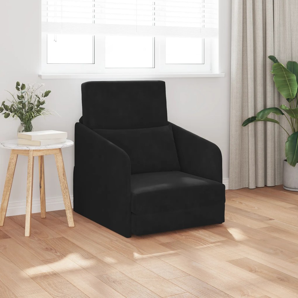 vidaXL Sofá Cama de Chão 2-em-1 Preto 65x80x83 cm Veludo