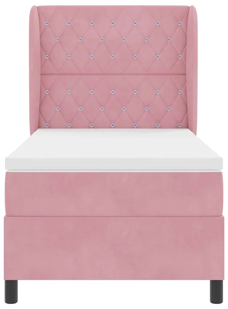 Cama com Estrado e Colchão Rosa 90 x 190 cm em Veludo