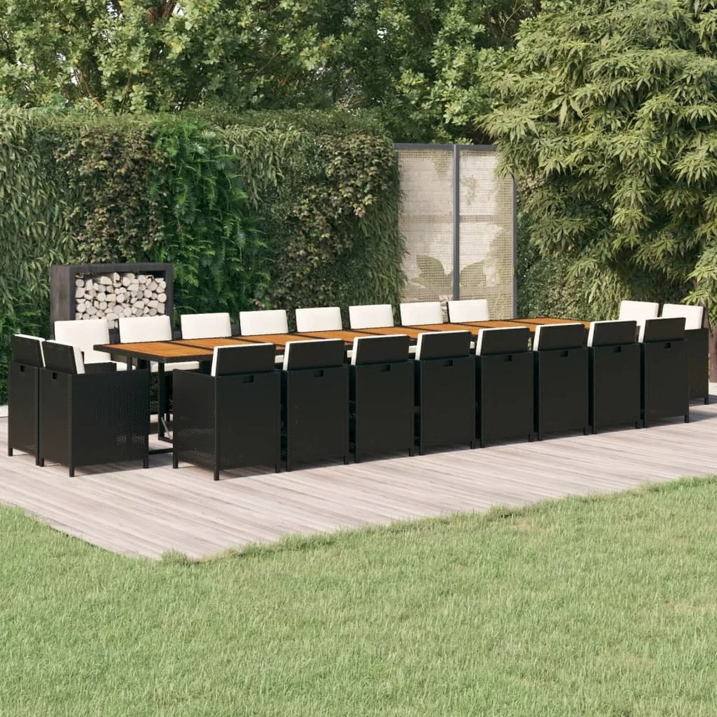 vidaXL 21 pcs conjunto jantar p/ jardim c/ almofadões vime PE preto