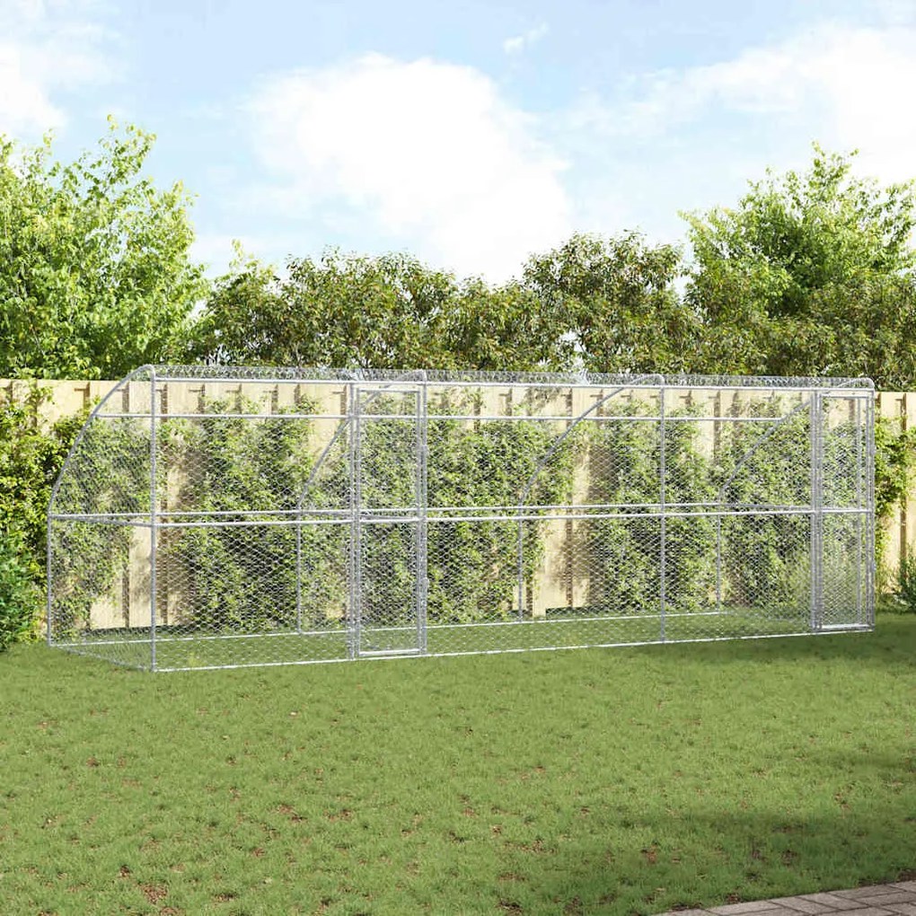 vidaXL Canil de Cachorro 3 pcs Prateado 6 x 2 x 2 m Aço galvanizado