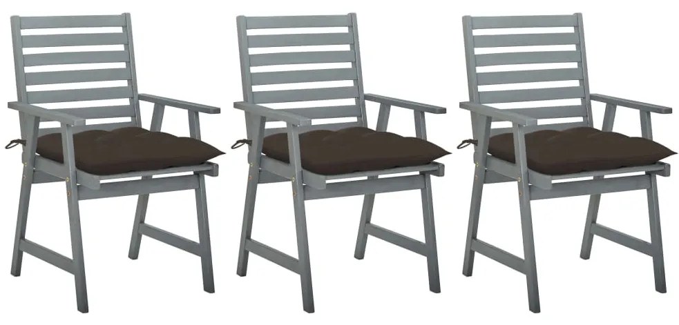 vidaXL Cadeiras de jantar p/ jardim 3 pcs c/ almofadões acácia maciça