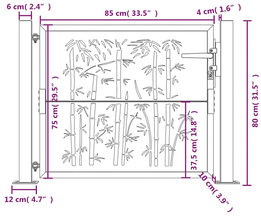 Portão de jardim 105x80 cm aço corten design bambu
