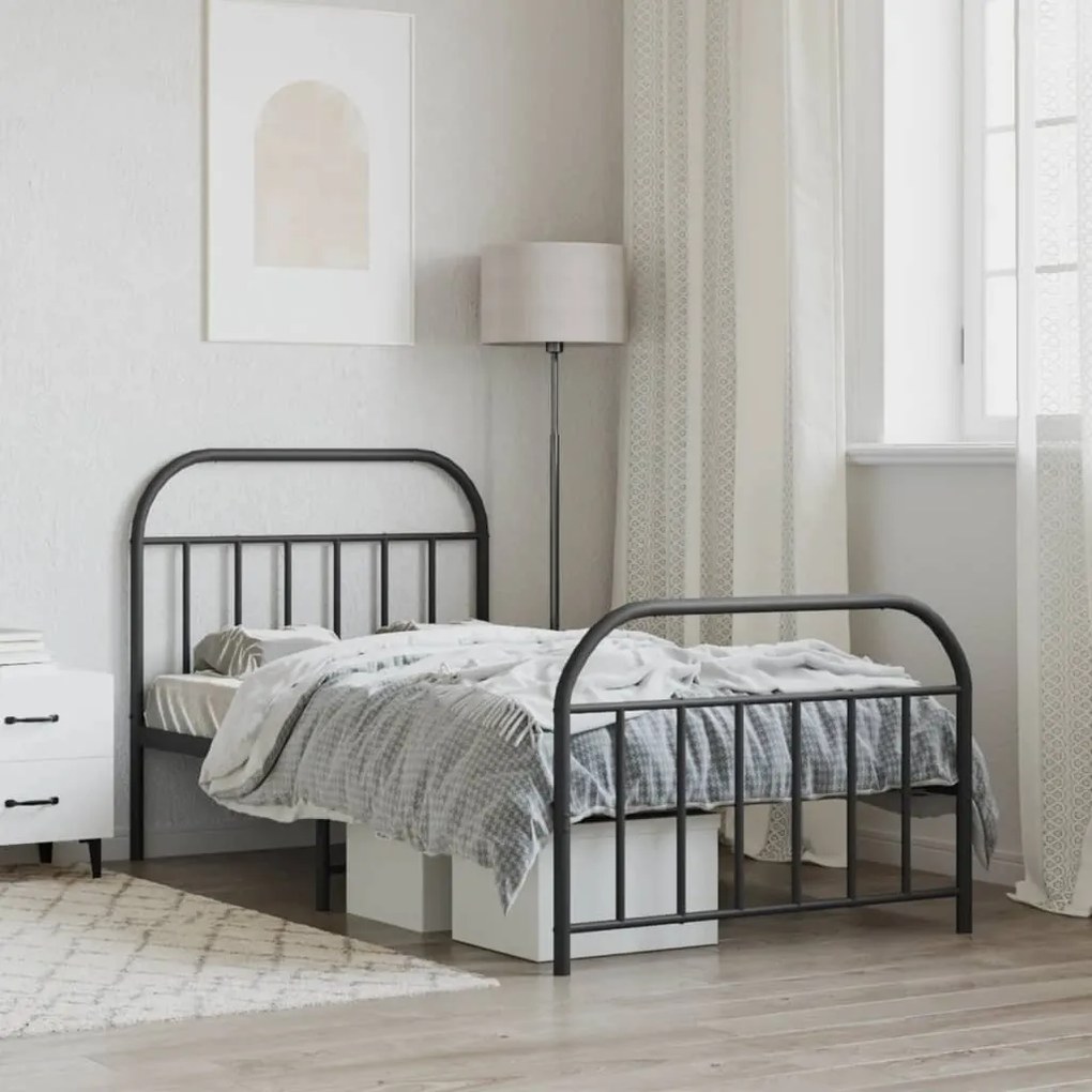 Estrutura de cama com cabeceira e pés 107x203 cm metal preto
