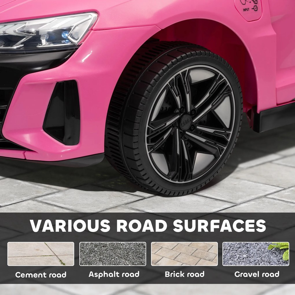 Carro Elétrico AUDI RS E-Tron GT 12V com 2 Motores Faróis LED Buzina Música USB 3-5km/h 103x58x41 cm Rosa