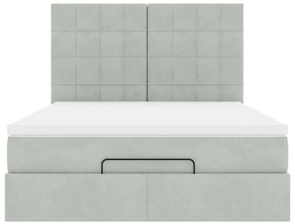 Estrutura de cama otomana com colchões 140x190cm cinzento claro