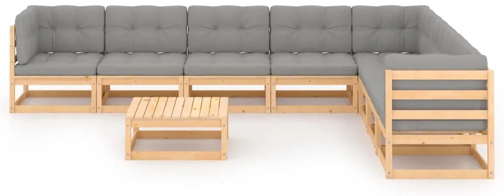 9 pcs conjunto lounge de jardim c/ almofadões pinho maciço