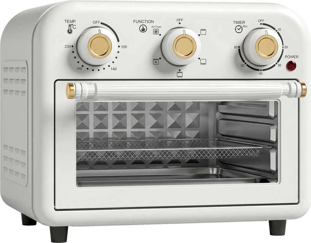 HOMCOM Forno com Fritadeira de Ar 12 L com 3 Manípulos, Convecção 360°, até 230 °C, Temporizador 60 Min, Tabuleiro e Cesto | Aosom Portugal