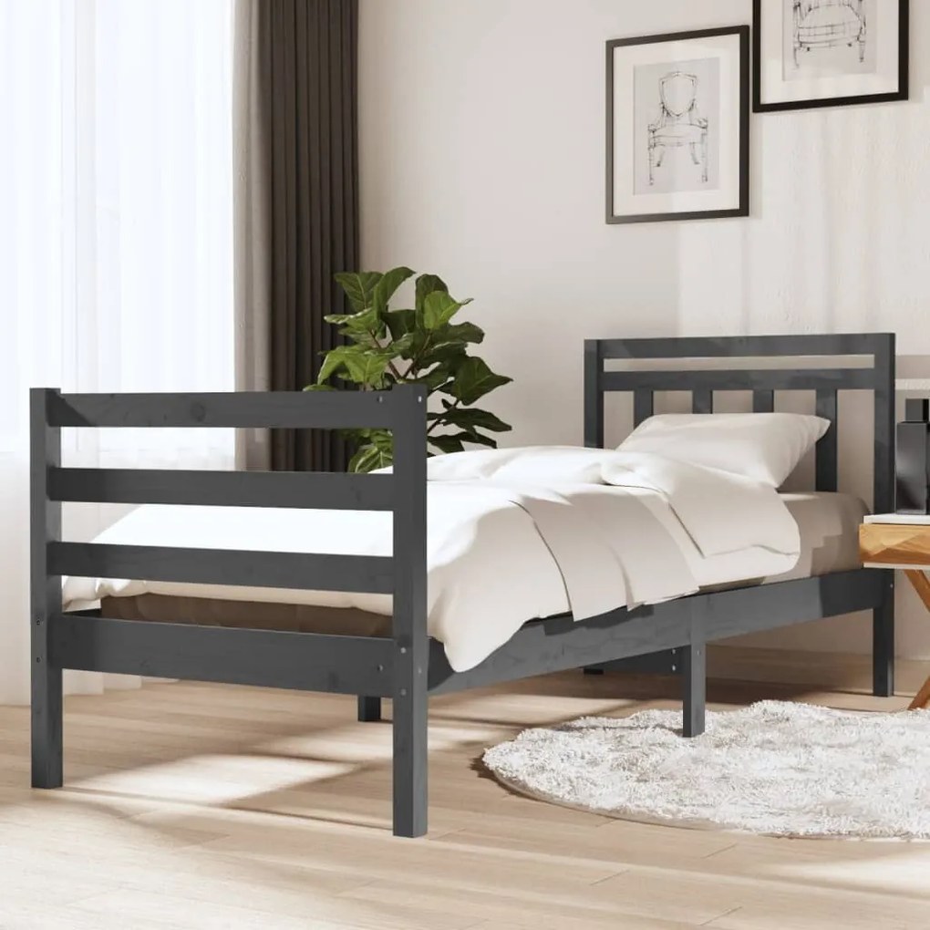 vidaXL Estrutura de cama solteiro 90x190 cm madeira maciça cinzento