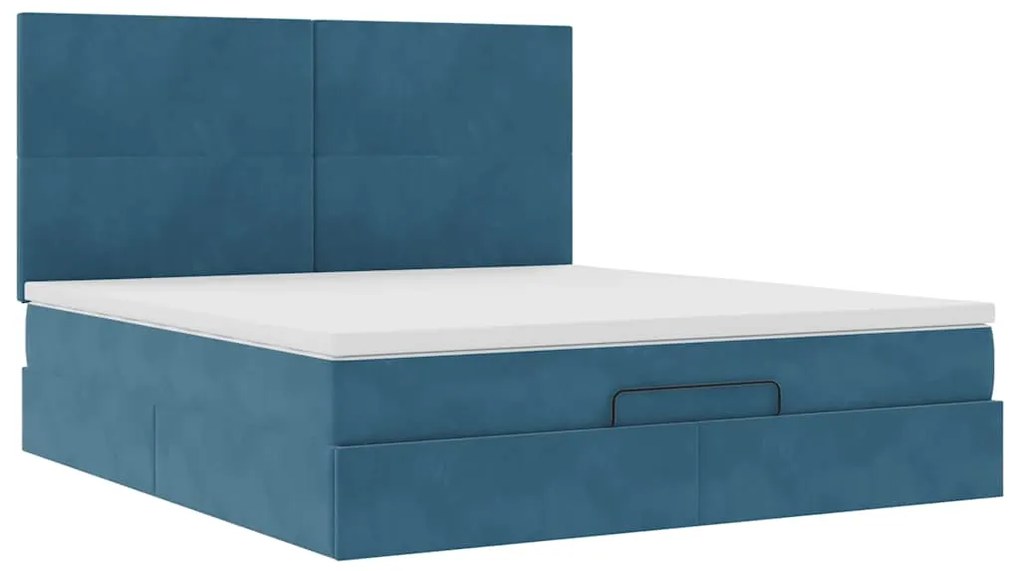 Estrutura cama otomana colchões 180x200 cm veludo azul escuro