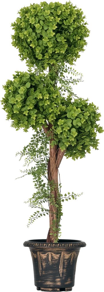Planta artificial, árvore artificial altura 115 cm com 3 bolas de buxo e vaso de cimento, para interior e exterior Verde