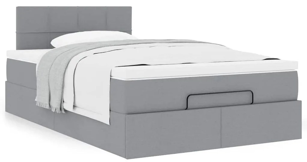 Cama otomana com colchão 120x200 cm tecido cinzento claro