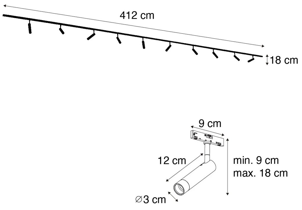 Sistema de iluminação de trilho moderno com 10 focos bronze escuro monofásico - Slimline Uzzy