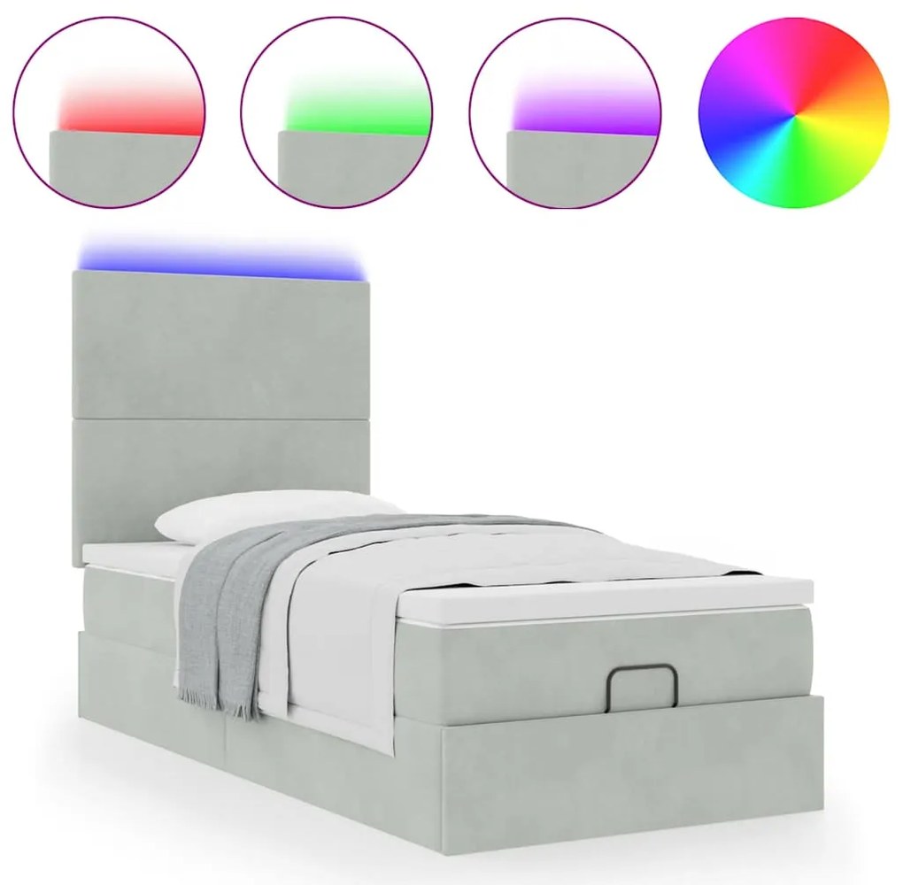Estrutura cama otomana colchões 80x200 cm veludo cinzento claro