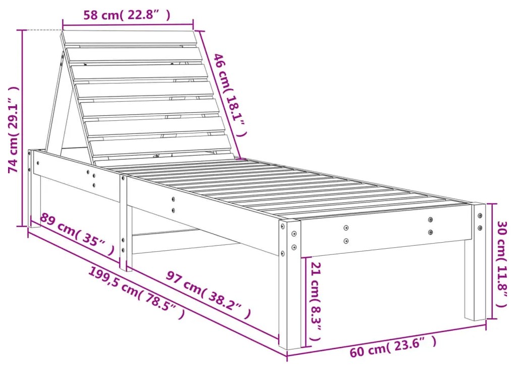 Espreguiçadeiras 2 pcs 199,5x60x74 cm pinho maciço cinzento