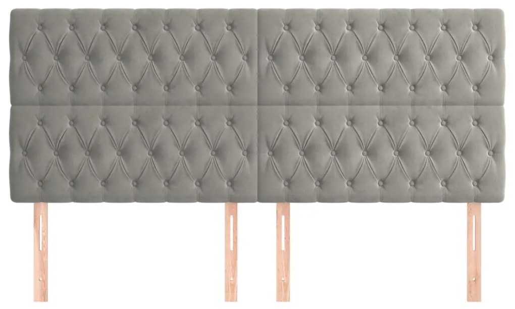 Cabeceira de cama 4 pcs veludo 100x7x78/88 cm cinzento-claro
