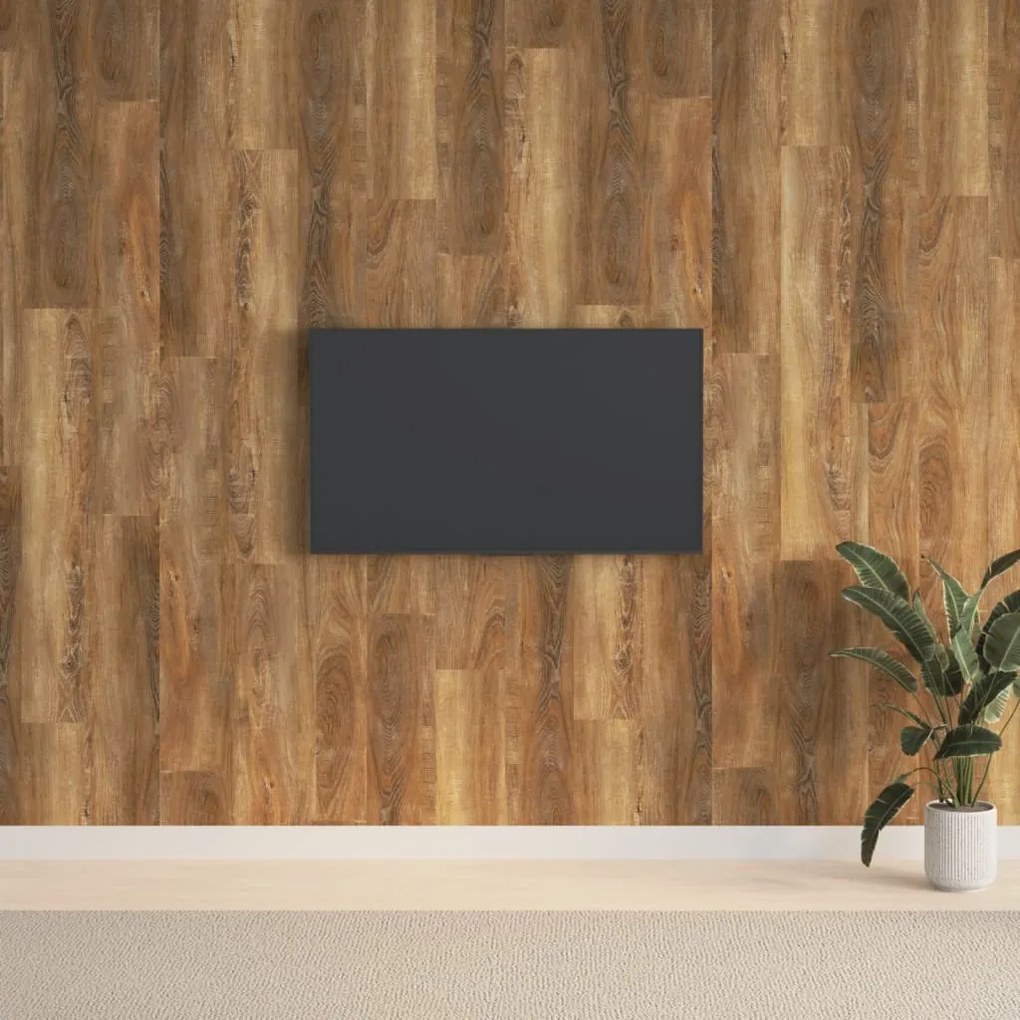 Painel de parede c/ aspeto de madeira 2,06 m² PVC castanho
