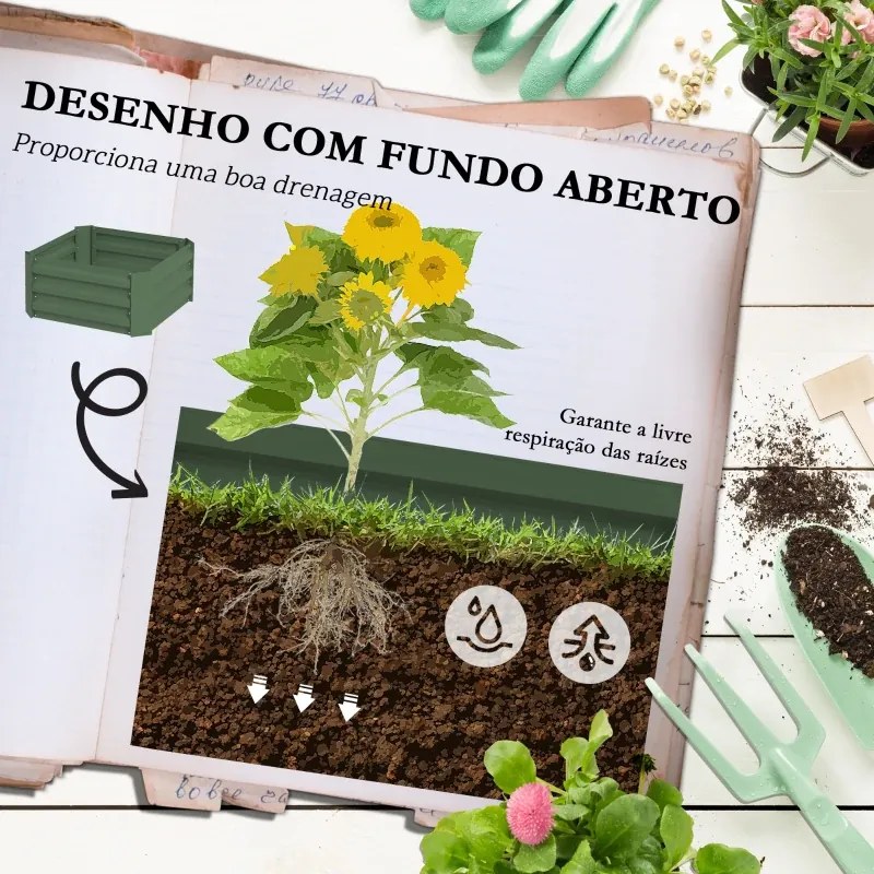 Floreira Grande com Treliça 61x61x140 cm e Base Aberta para Plantas Trepadoras Verde