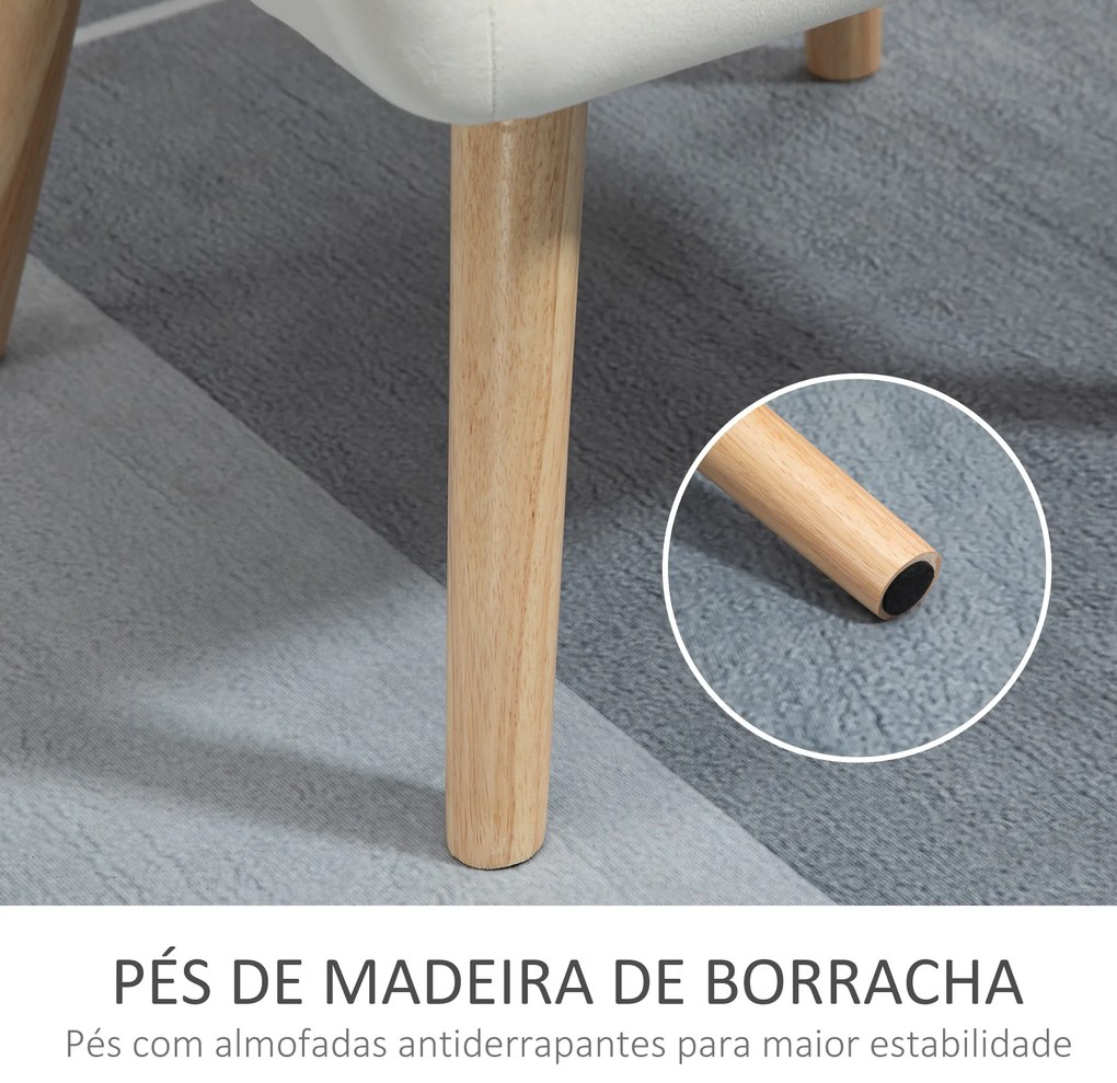 Poltrona Moderna Poltrona de Leitura Estofada em Veludo com Assento Amplo Pés em Madeira 67x61,5x71 cm Creme