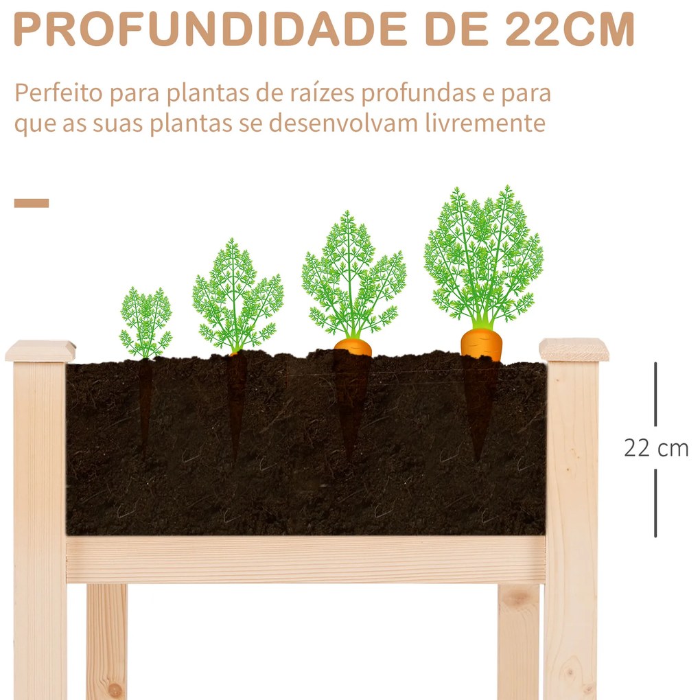 Horta Elevada de Madeira 122,5x56,5x76cm Mesa de Cultivo com Tecido não Tecido e 4 Orifícios de Drenagem para Cultivo de Plantas e Flores Madeira