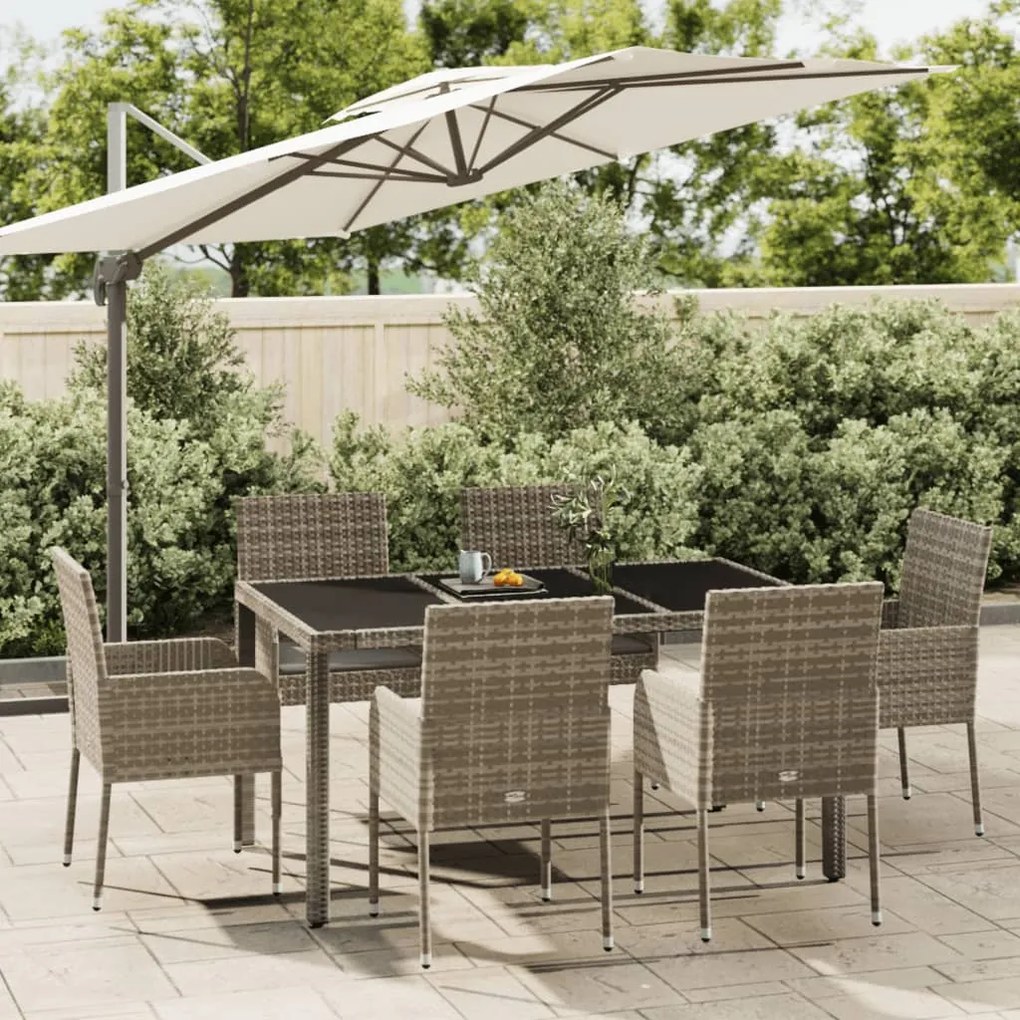 vidaXL 7 pcs conjunto de jantar p/ jardim c/ almofadões vime PE cinza