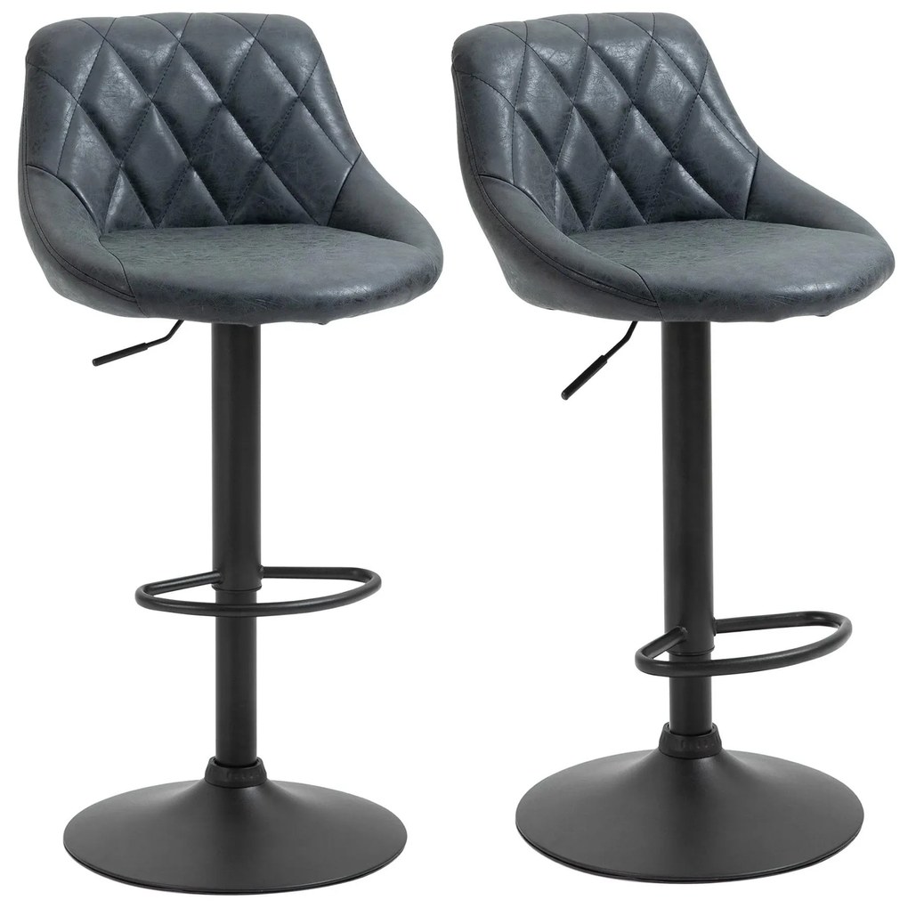 HOMCOM Conjunto de 2 Bancos de Bar Giratórios com Altura Ajustável Bancos Altos Moderno de Cozinha com Base Redonda 51,5x48x83-104cm | Aosom Portugal