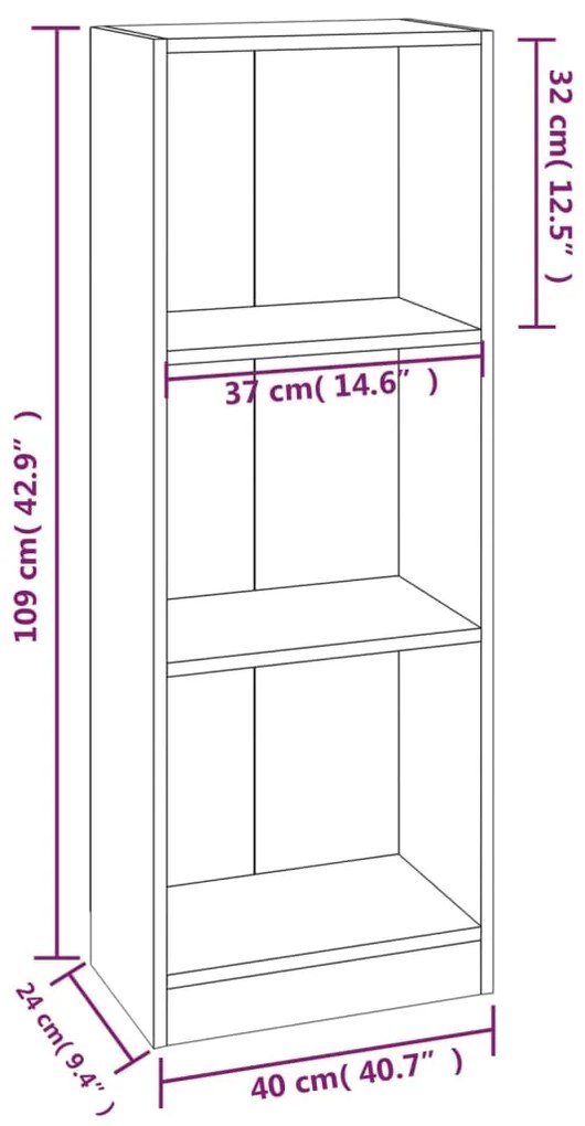 Estante 3 prat. 40x24x109 cm derivados de madeira cinza sonoma