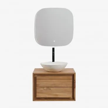 Conjunto De Móvel De Casa De Banho Suspenso Em Madeira De Teca Jabari Madeira De Teca & Cimento Redondo Branco Ø40 Cm Zavion & Quadrado - Sklum