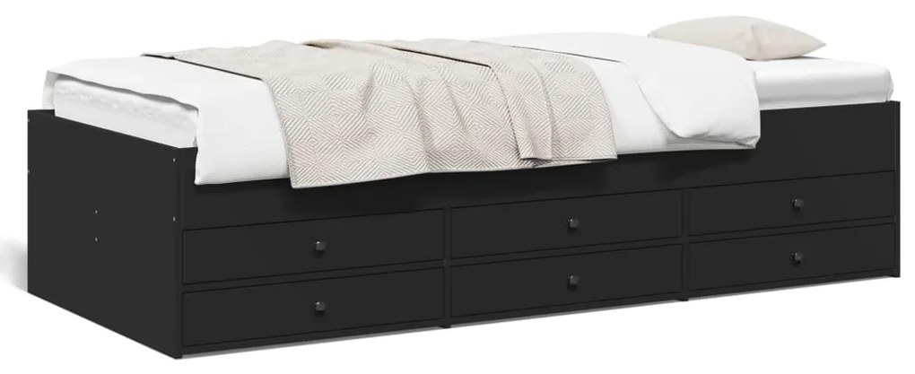 Sofá-cama c/ gavetas 90x190 cm derivados de madeira preto