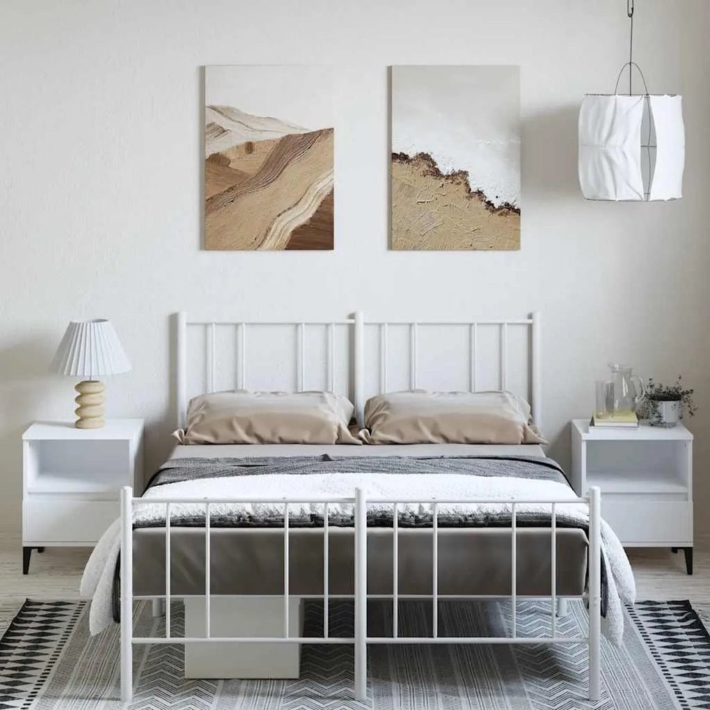 Estrutura de cama com cabeceira e pés 135x190 cm metal branco