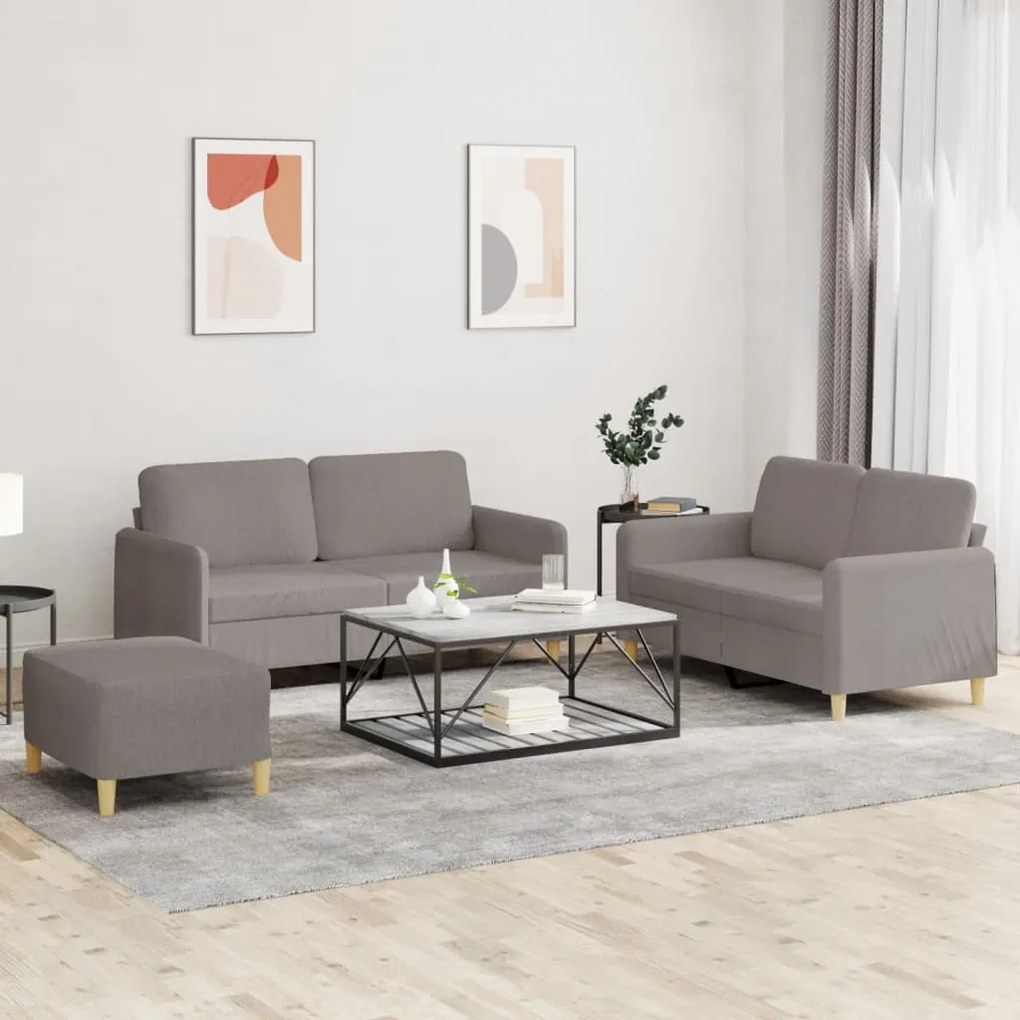 3 pcs conjunto de sofás com almofadões tecido cinza-acastanhado