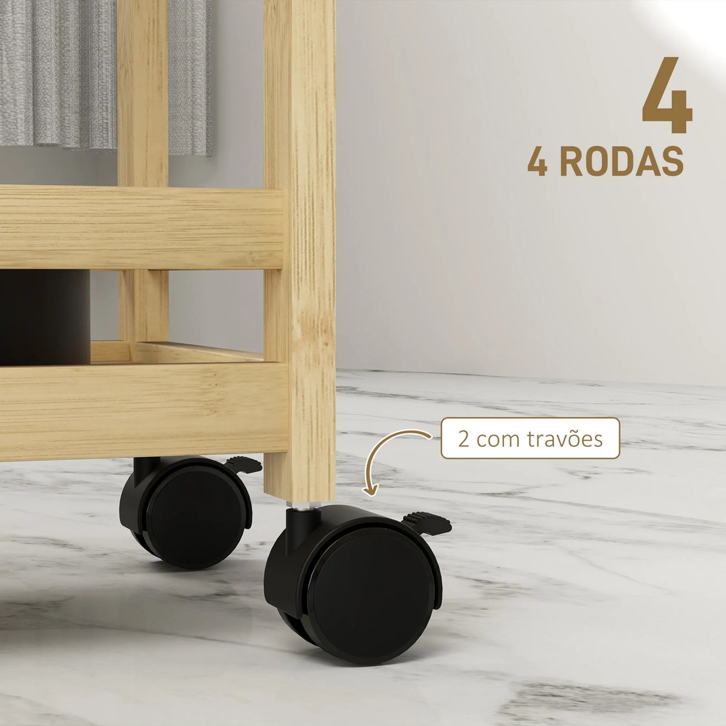 Carrinho para Casa de Banho de Bambu com 3 Níveis Carrinho de Arrumação para Casa de Banho Cozinha 55x20x75 cm Madeira