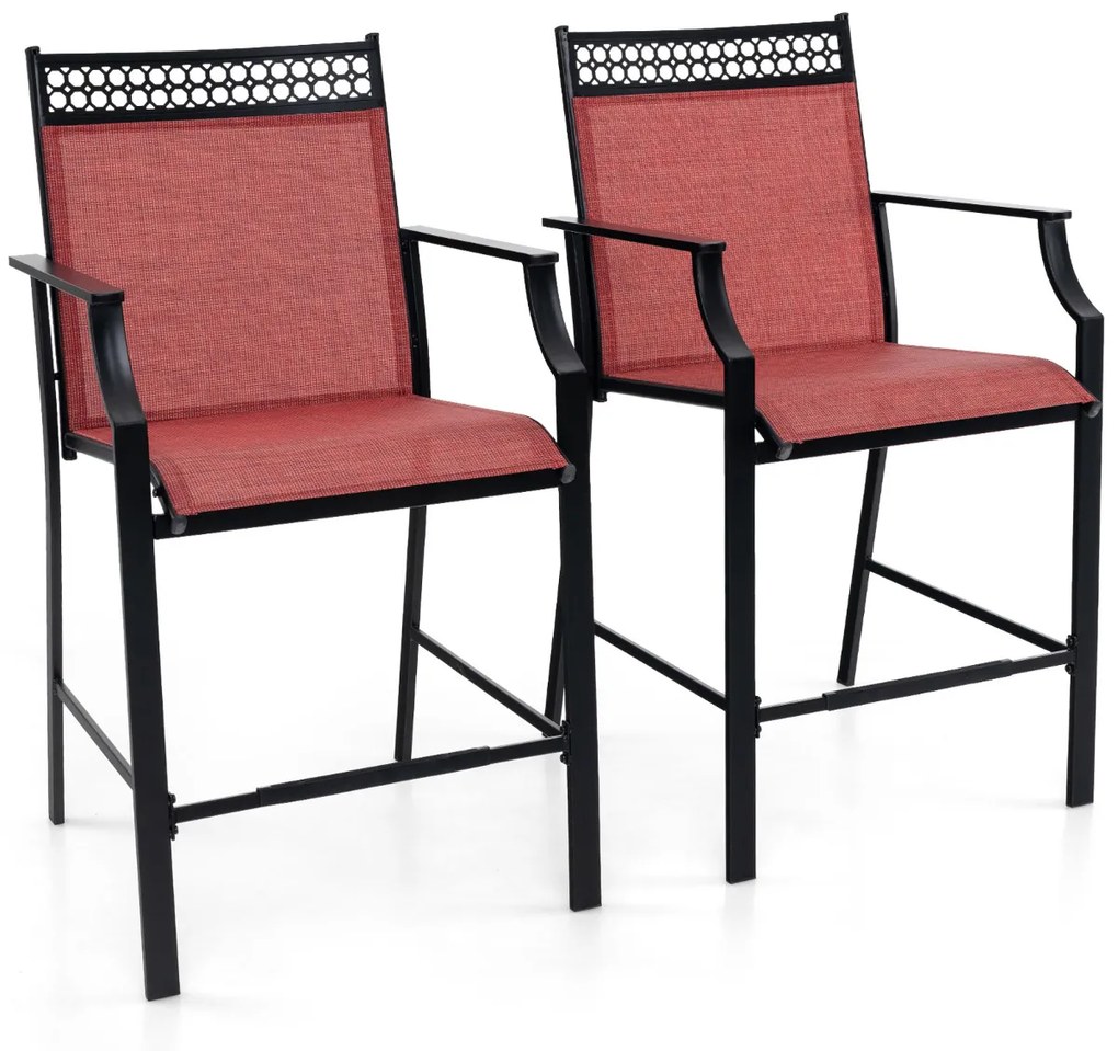 Conjunto de 2 bancos de bar para Jardim com apoio para os pés em metal à altura do balcão para jardim, piscina, varanda, cozinha Vermelho