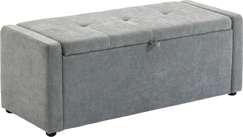 HOMCOM Banco de arrumação, banco de pé de cama, apoio para os pés estofado em linho com assento largo, 122 x 48 x 44 cm, cinza claro | Aosom Portugal