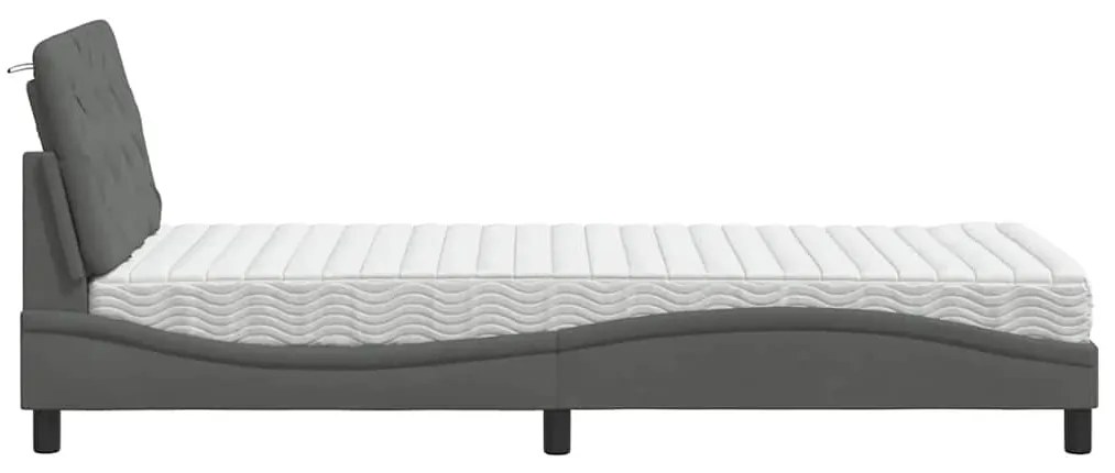 Cama com colchão 90x200 cm tecido cinzento-escuro