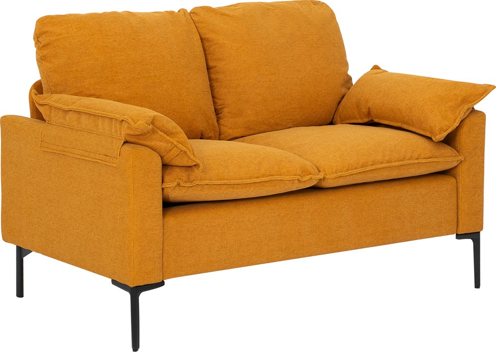 HOMCOM Sofá de 2 Lugares Revestido em Veludo Sofá Moderno com Pés de Metal Apoios de Braços Acolchoados 130x77x84 cm Amarelo Mostarda | Aosom Portugal